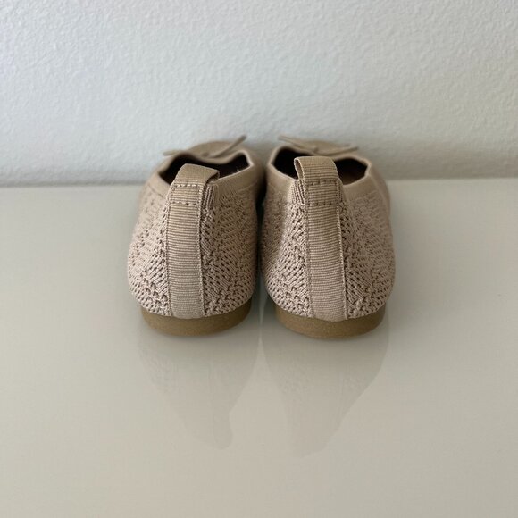 Beige Casual Knit Ballet Flats with Bows - Picture 4 of 6